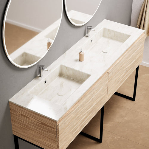 Aurora – Double Corian® Basin Unit with 2 Aligned Drawers and Feet-Standing Vanity - ROVALUX