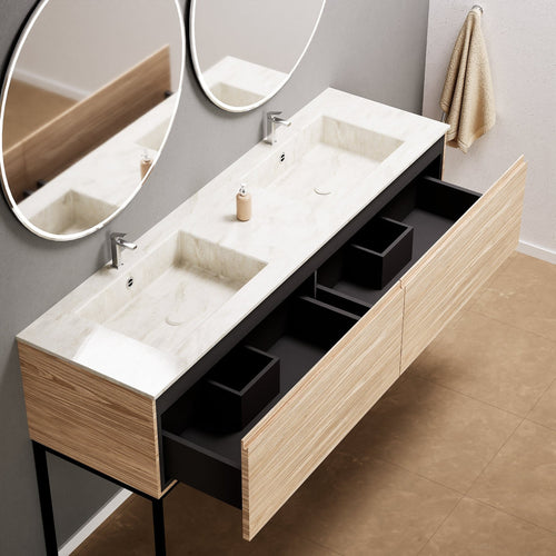 Aurora – Double Corian® Basin Unit with 2 Aligned Drawers and Feet-Standing Vanity - ROVALUX
