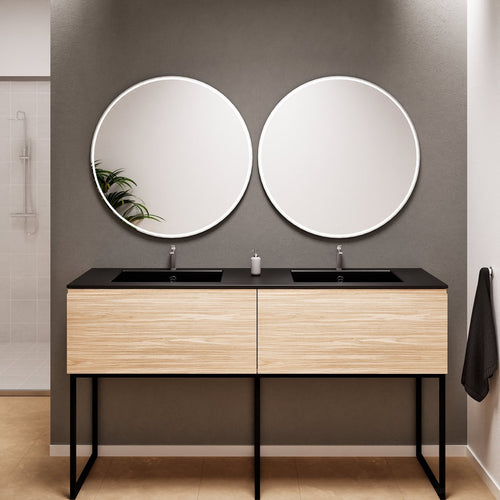 Aurora – Double Corian® Basin Unit with 2 Aligned Drawers and Feet-Standing Vanity - ROVALUX