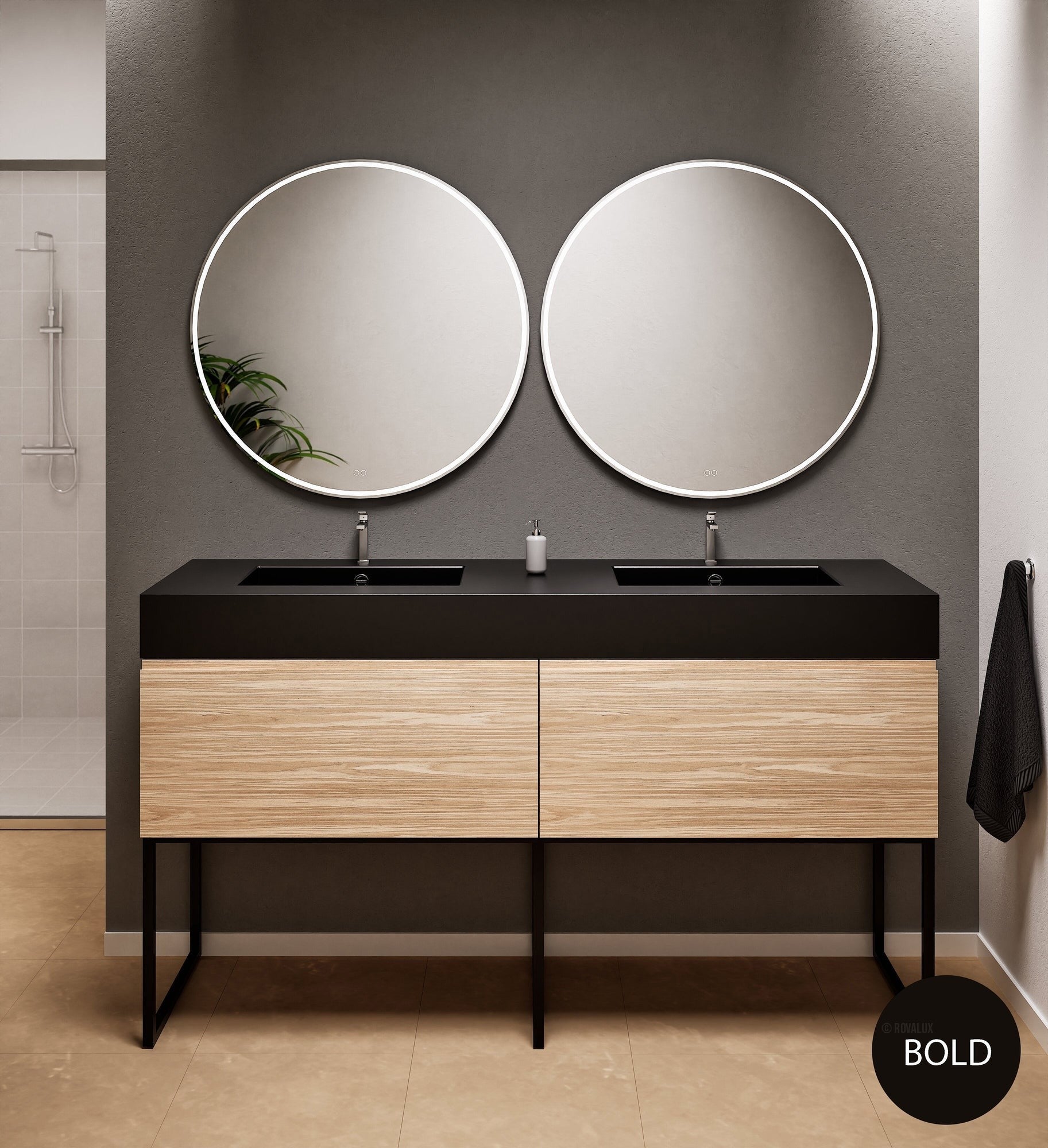 Aurora – Double Corian® Basin Unit with 2 Aligned Drawers and Feet-Standing Vanity - ROVALUX