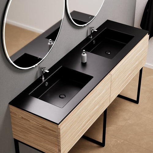 Aurora – Double Corian® Basin Unit with 2 Aligned Drawers and Feet-Standing Vanity - ROVALUX