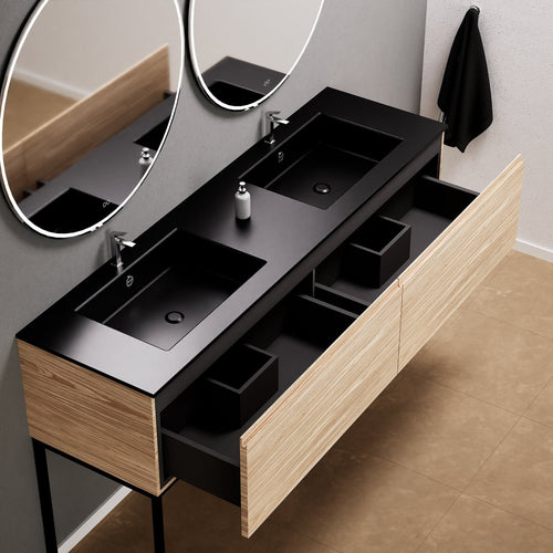 Aurora – Double Corian® Basin Unit with 2 Aligned Drawers and Feet-Standing Vanity - ROVALUX