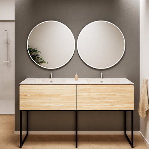 Aurora – Double Corian® Basin Unit with 2 Aligned Drawers and Feet-Standing Vanity - ROVALUX