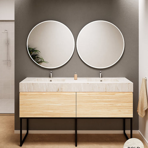 Aurora – Double Corian® Basin Unit with 2 Aligned Drawers and Feet-Standing Vanity - ROVALUX
