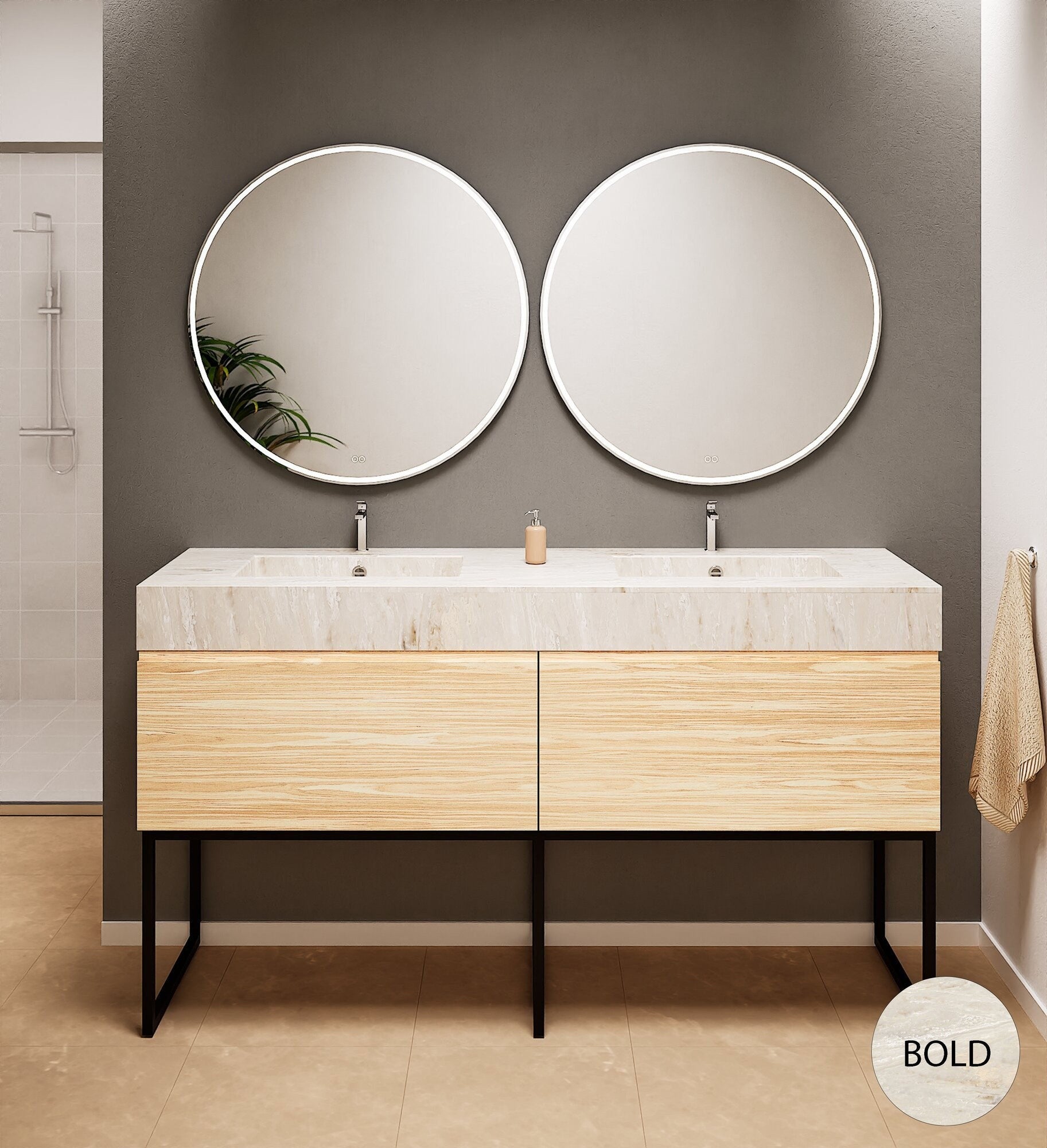 Aurora – Double Corian® Basin Unit with 2 Aligned Drawers and Feet-Standing Vanity - ROVALUX