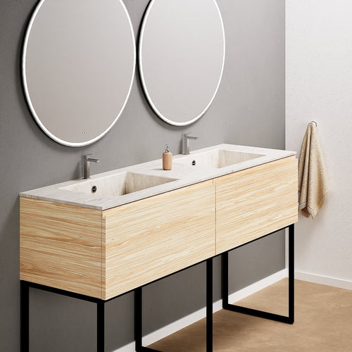 Aurora – Double Corian® Basin Unit with 2 Aligned Drawers and Feet-Standing Vanity - ROVALUX