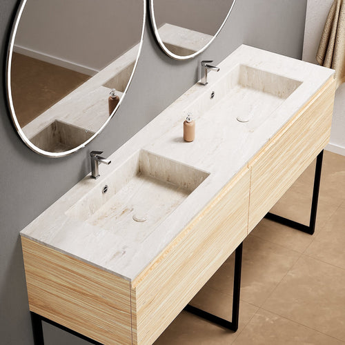 Aurora – Double Corian® Basin Unit with 2 Aligned Drawers and Feet-Standing Vanity - ROVALUX