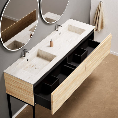 Aurora – Double Corian® Basin Unit with 2 Aligned Drawers and Feet-Standing Vanity - ROVALUX
