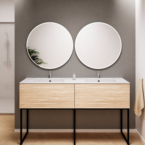 Aurora – Double Corian® Basin Unit with 2 Aligned Drawers and Feet-Standing Vanity - ROVALUX