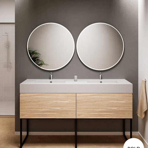 Aurora – Double Corian® Basin Unit with 2 Aligned Drawers and Feet-Standing Vanity - ROVALUX