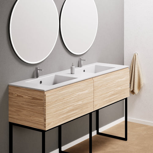 Aurora – Double Corian® Basin Unit with 2 Aligned Drawers and Feet-Standing Vanity - ROVALUX
