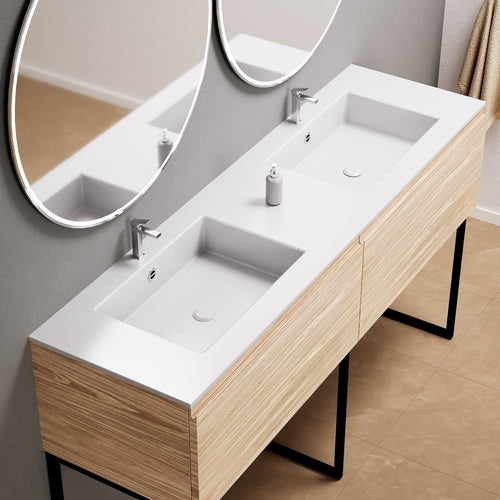 Aurora – Double Corian® Basin Unit with 2 Aligned Drawers and Feet-Standing Vanity - ROVALUX