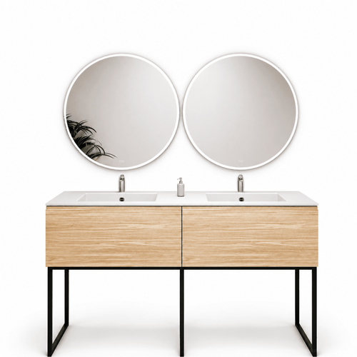 Aurora – Double Corian® Basin Unit with 2 Aligned Drawers and Feet-Standing Vanity - ROVALUX