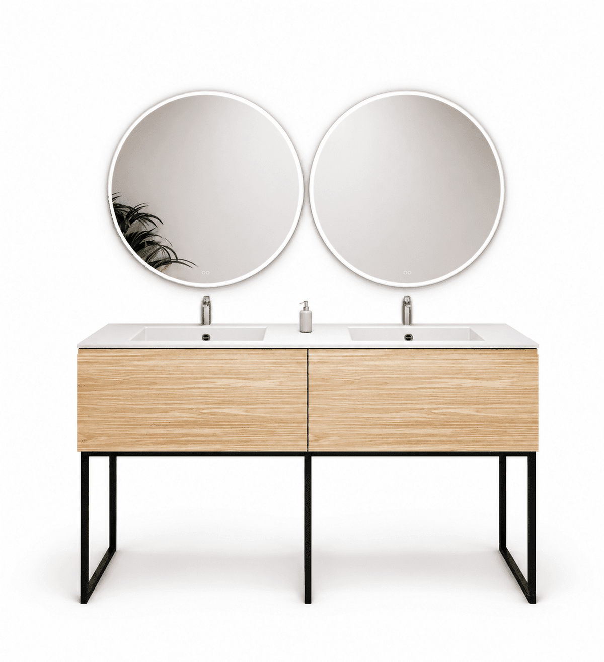 Aurora – Double Corian® Basin Unit with 2 Aligned Drawers and Feet-Standing Vanity - ROVALUX