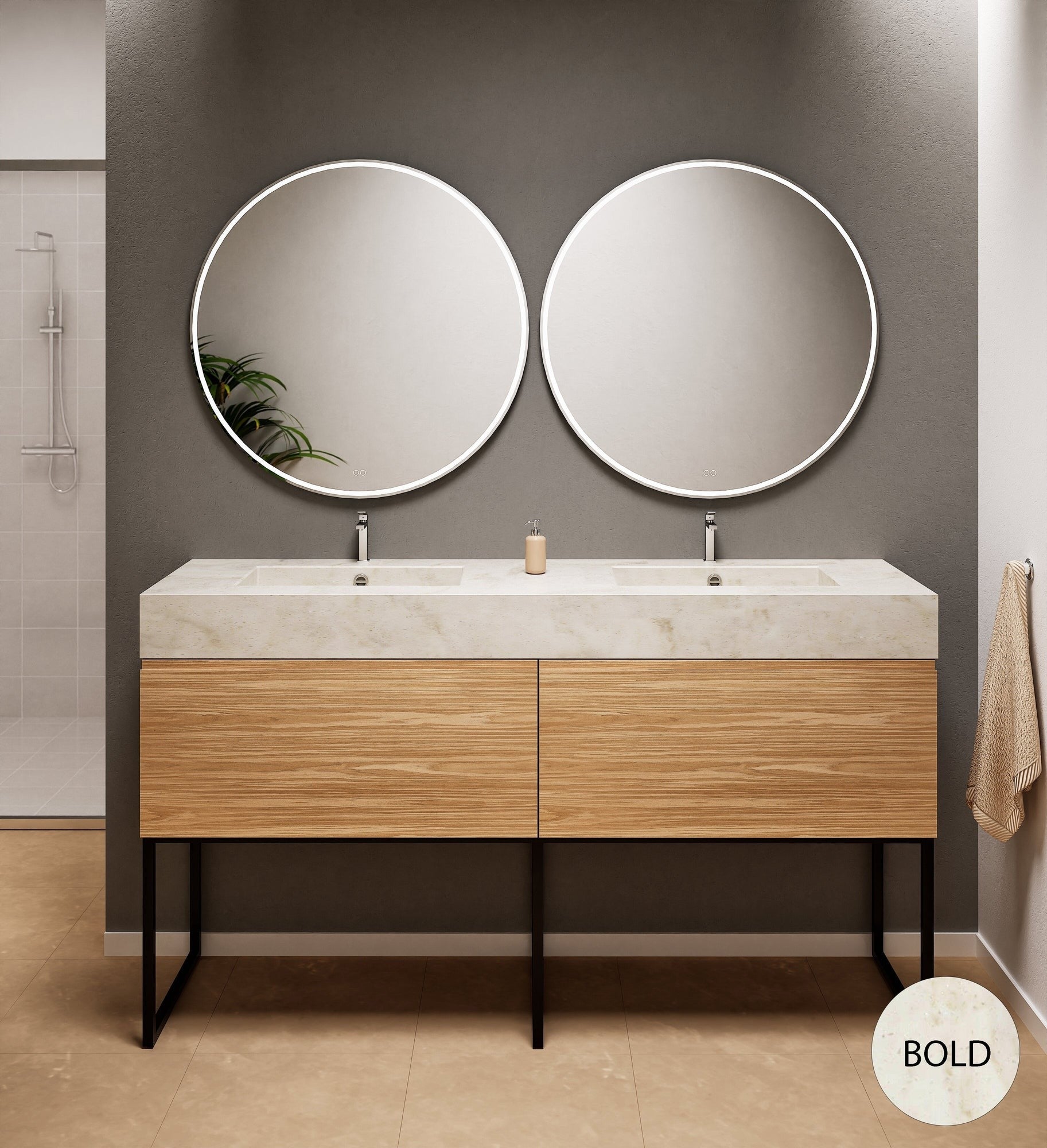 Aurora – Double Corian® Basin Unit with 2 Aligned Drawers and Feet-Standing Vanity - ROVALUX