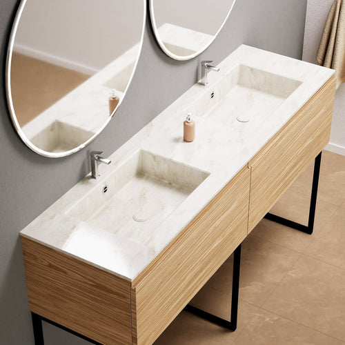 Aurora – Double Corian® Basin Unit with 2 Aligned Drawers and Feet-Standing Vanity - ROVALUX