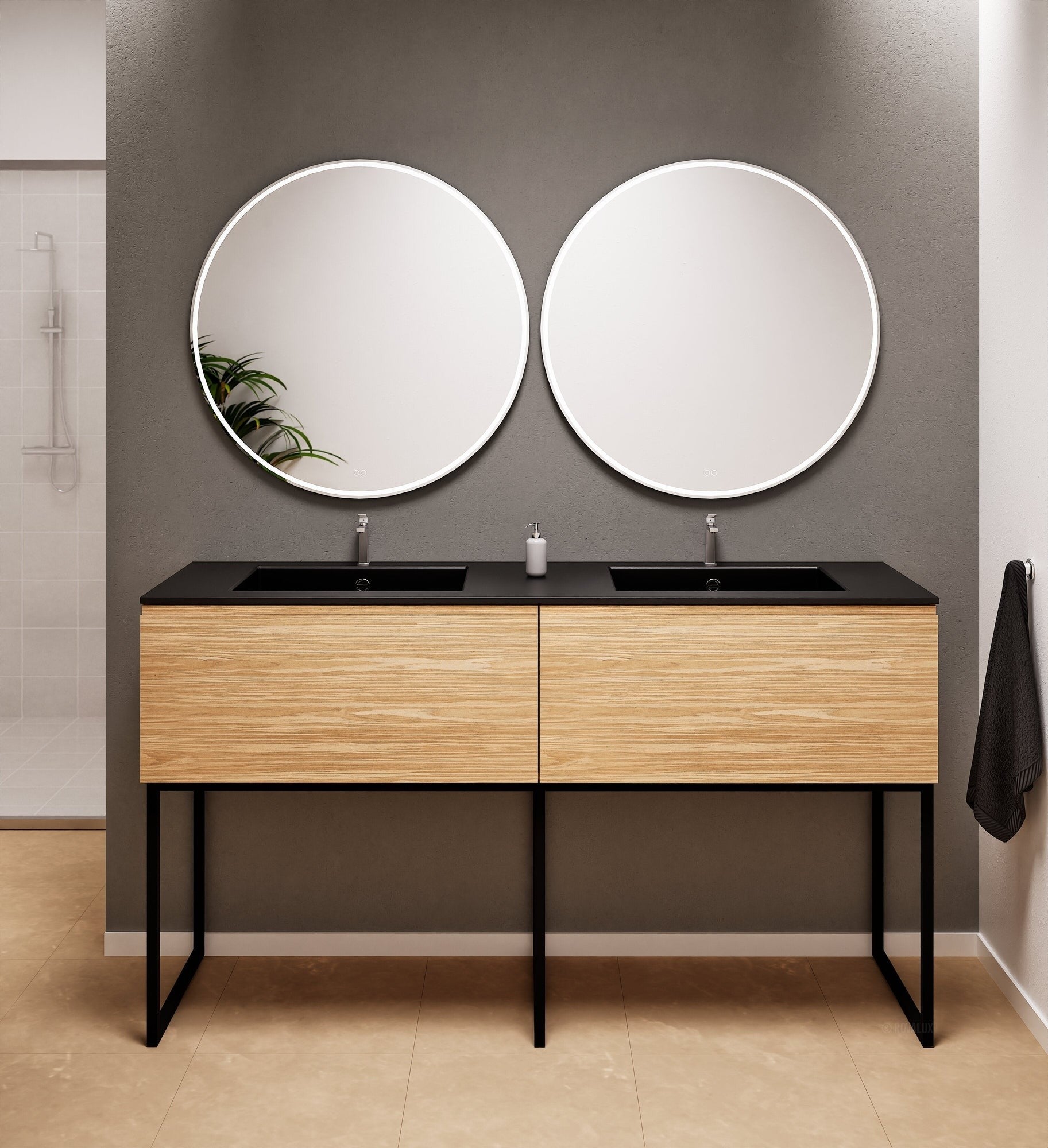 Aurora – Double Corian® Basin Unit with 2 Aligned Drawers and Feet-Standing Vanity - ROVALUX