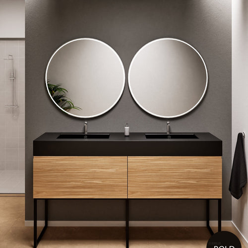 Aurora – Double Corian® Basin Unit with 2 Aligned Drawers and Feet-Standing Vanity - ROVALUX