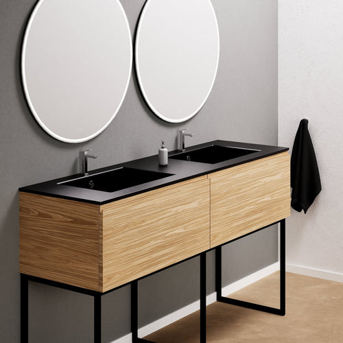 Aurora – Double Corian® Basin Unit with 2 Aligned Drawers and Feet-Standing Vanity - ROVALUX