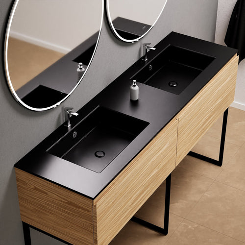 Aurora – Double Corian® Basin Unit with 2 Aligned Drawers and Feet-Standing Vanity - ROVALUX