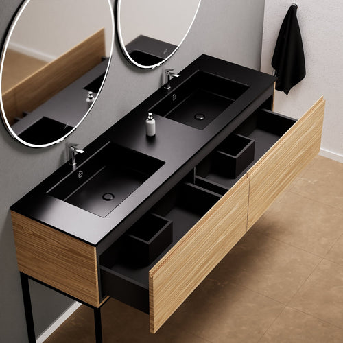 Aurora – Double Corian® Basin Unit with 2 Aligned Drawers and Feet-Standing Vanity - ROVALUX