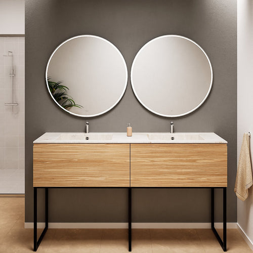 Aurora – Double Corian® Basin Unit with 2 Aligned Drawers and Feet-Standing Vanity - ROVALUX