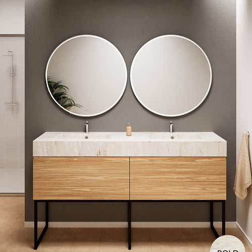 Aurora – Double Corian® Basin Unit with 2 Aligned Drawers and Feet-Standing Vanity - ROVALUX