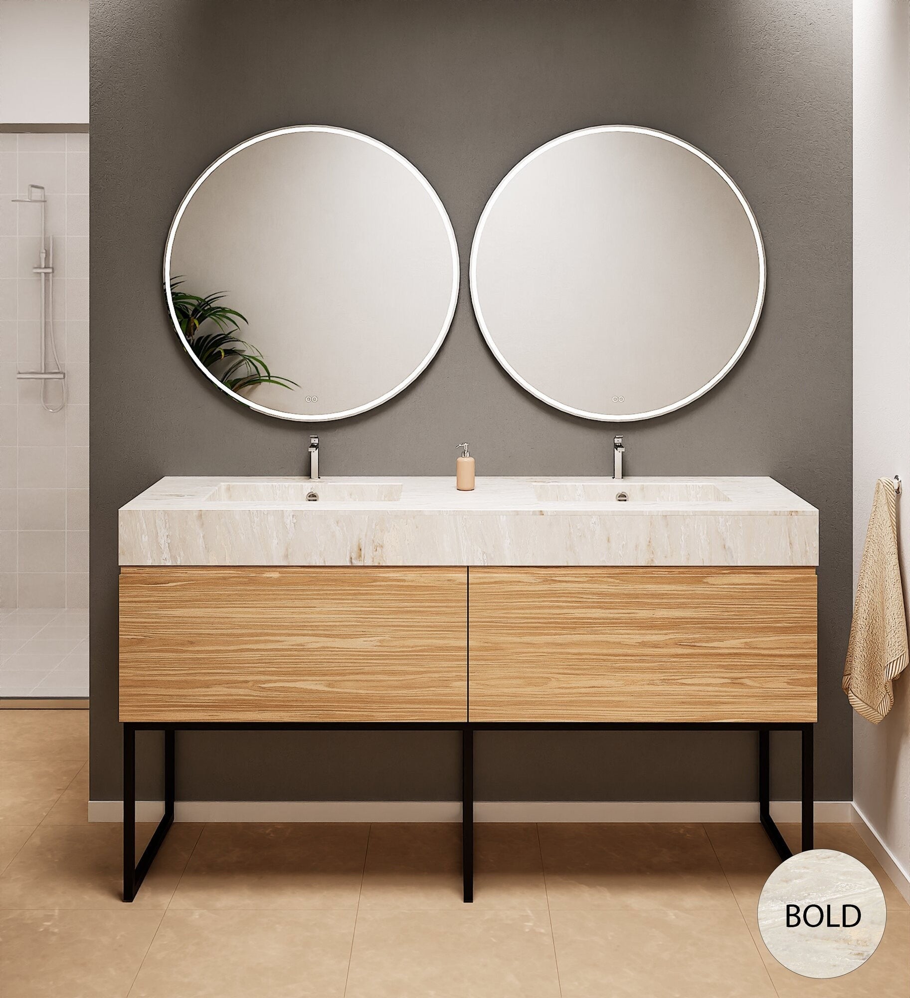 Aurora – Double Corian® Basin Unit with 2 Aligned Drawers and Feet-Standing Vanity - ROVALUX