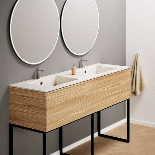 Aurora – Double Corian® Basin Unit with 2 Aligned Drawers and Feet-Standing Vanity - ROVALUX