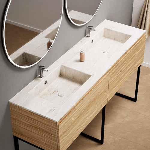 Aurora – Double Corian® Basin Unit with 2 Aligned Drawers and Feet-Standing Vanity - ROVALUX