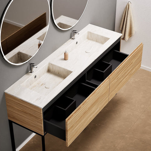 Aurora – Double Corian® Basin Unit with 2 Aligned Drawers and Feet-Standing Vanity - ROVALUX