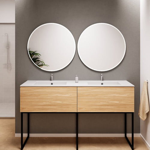 Aurora – Double Corian® Basin Unit with 2 Aligned Drawers and Feet-Standing Vanity - ROVALUX