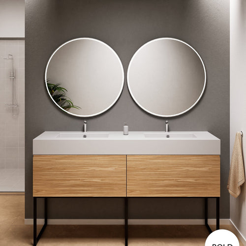 Aurora – Double Corian® Basin Unit with 2 Aligned Drawers and Feet-Standing Vanity - ROVALUX