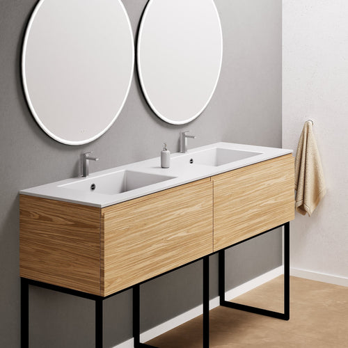 Aurora – Double Corian® Basin Unit with 2 Aligned Drawers and Feet-Standing Vanity - ROVALUX