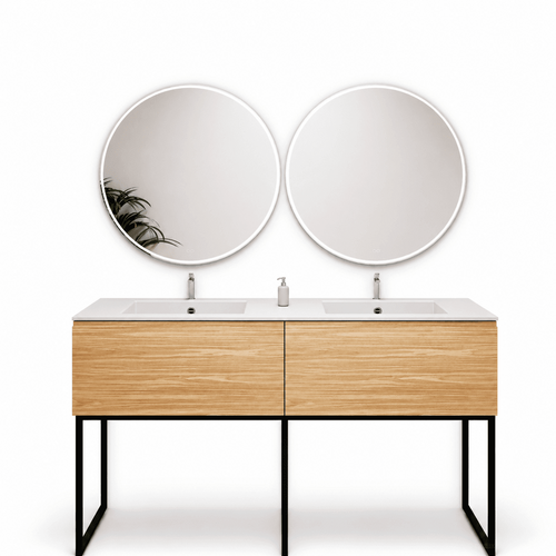 Aurora – Double Corian® Basin Unit with 2 Aligned Drawers and Feet-Standing Vanity - ROVALUX