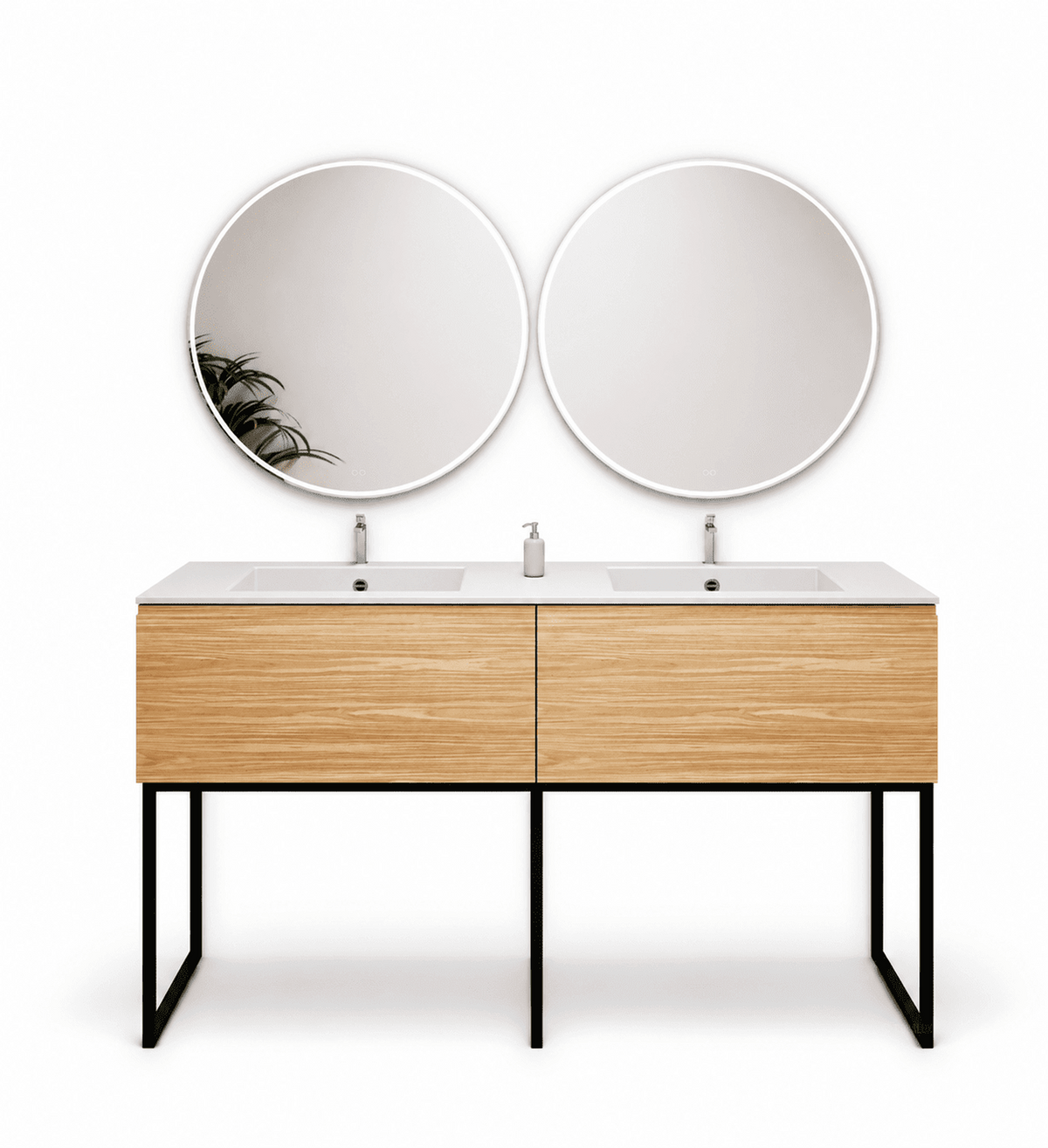 Aurora – Double Corian® Basin Unit with 2 Aligned Drawers and Feet-Standing Vanity - ROVALUX