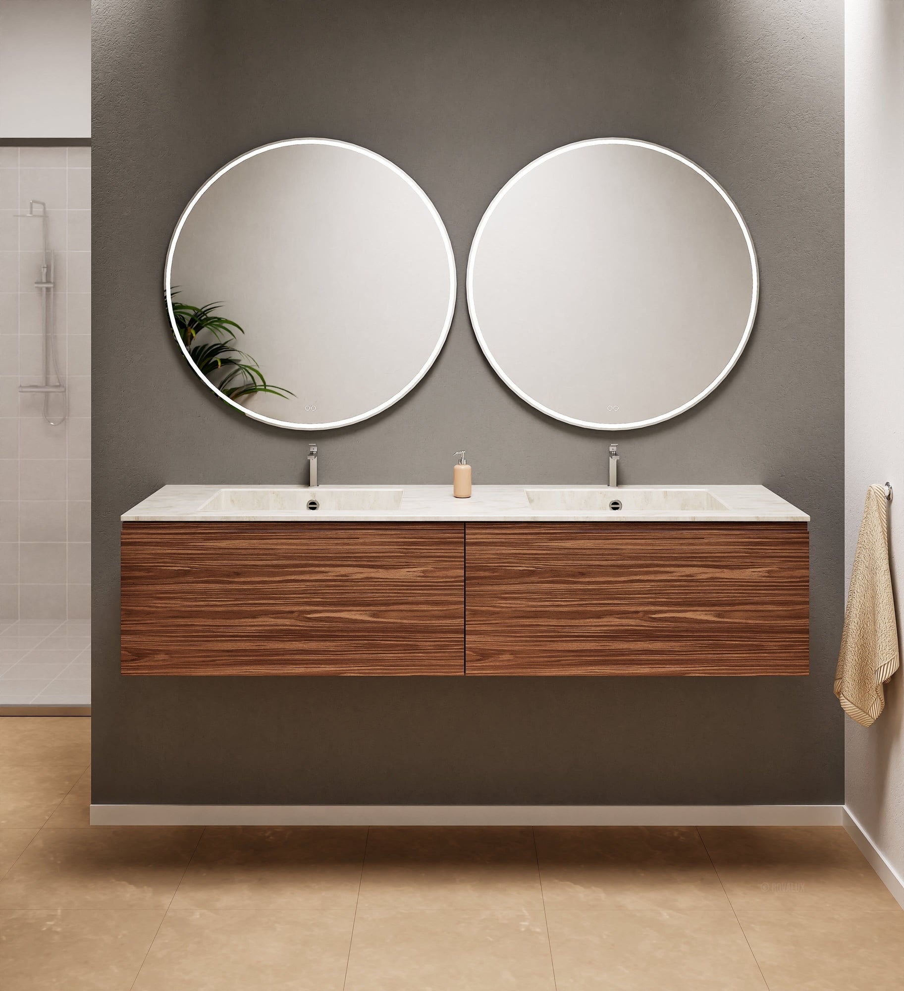 Aurora – Double Corian® Basin Unit with 2 Aligned Drawers - ROVALUX