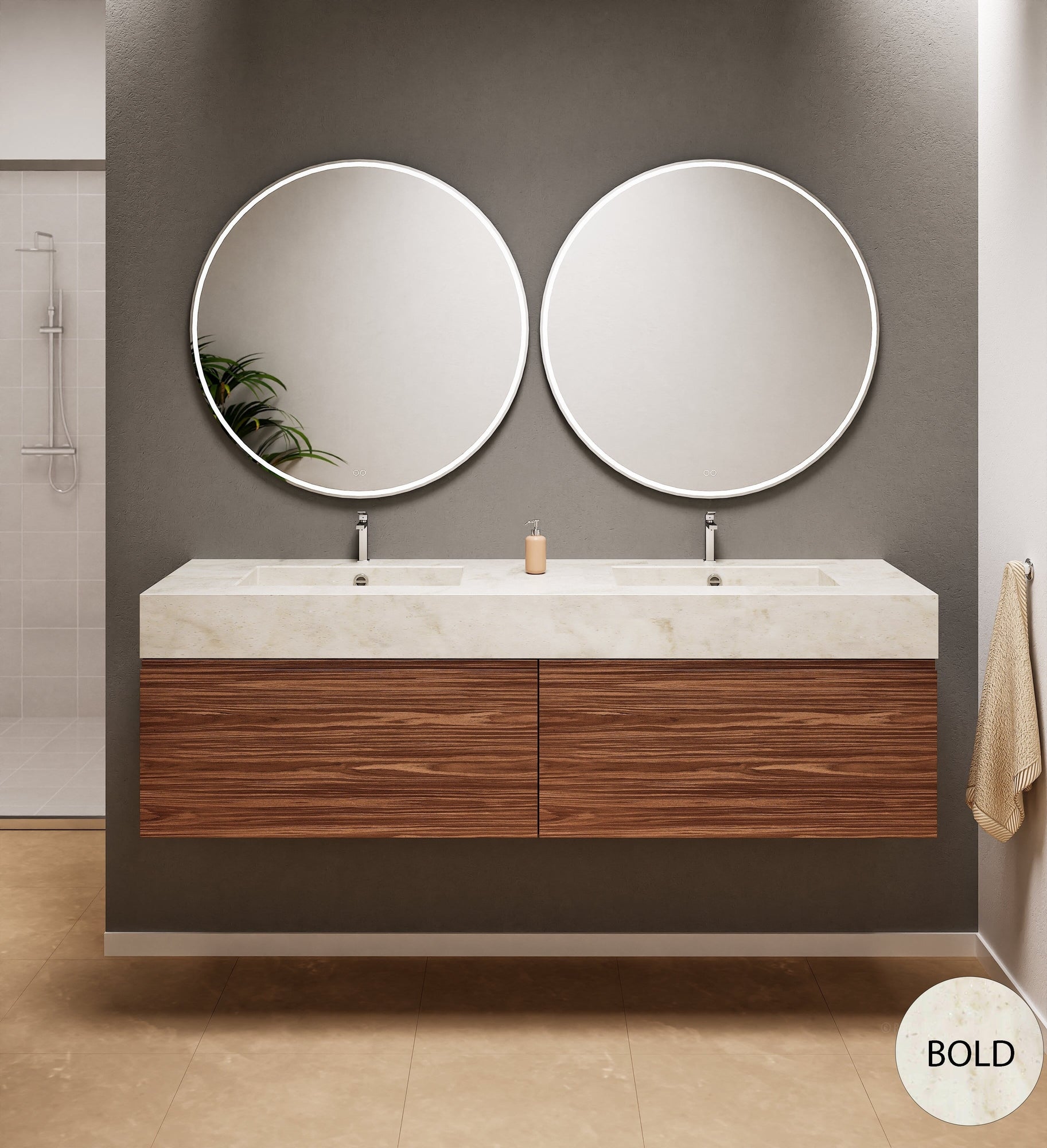 Aurora – Double Corian® Basin Unit with 2 Aligned Drawers - ROVALUX