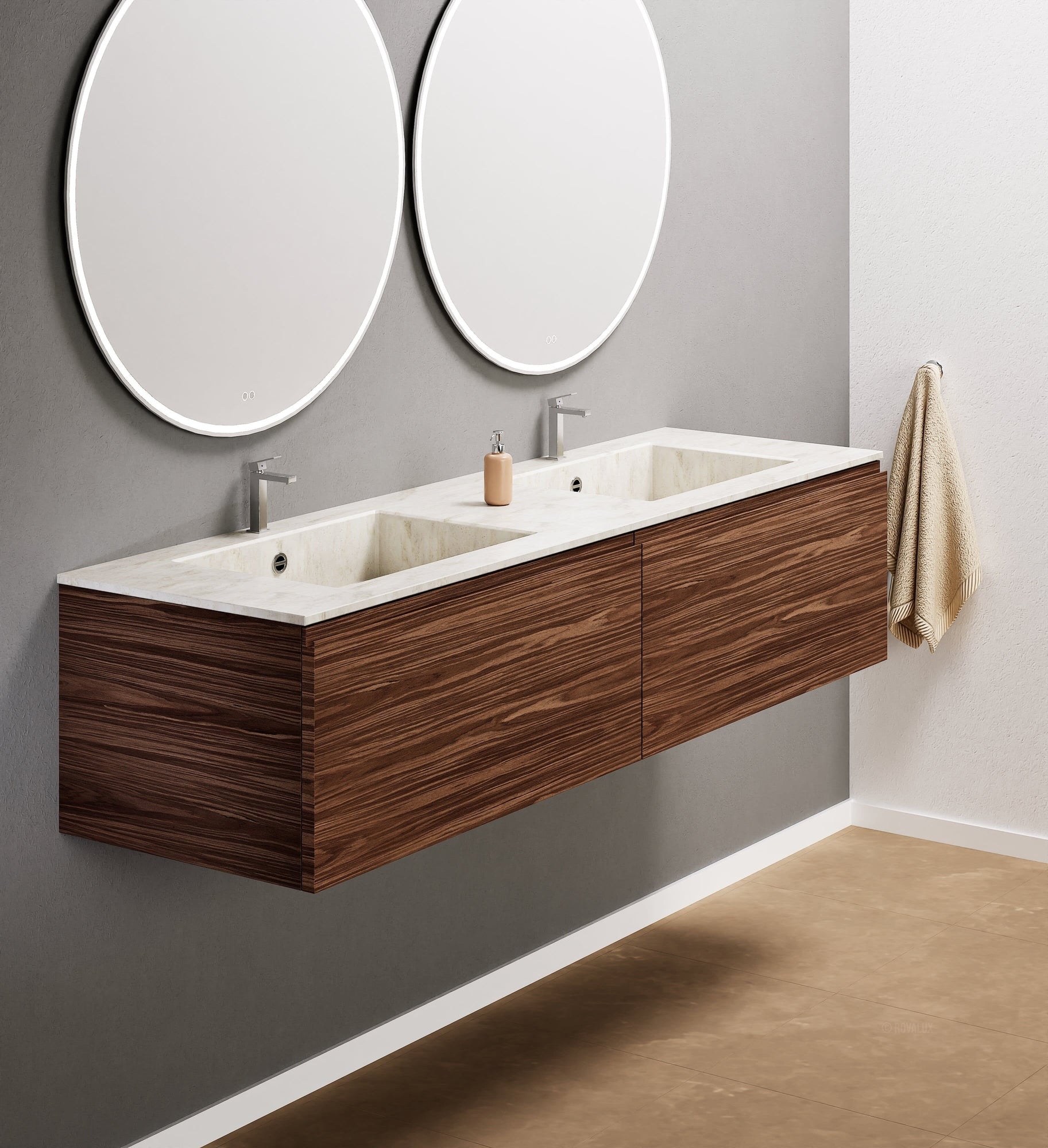 Aurora – Double Corian® Basin Unit with 2 Aligned Drawers - ROVALUX