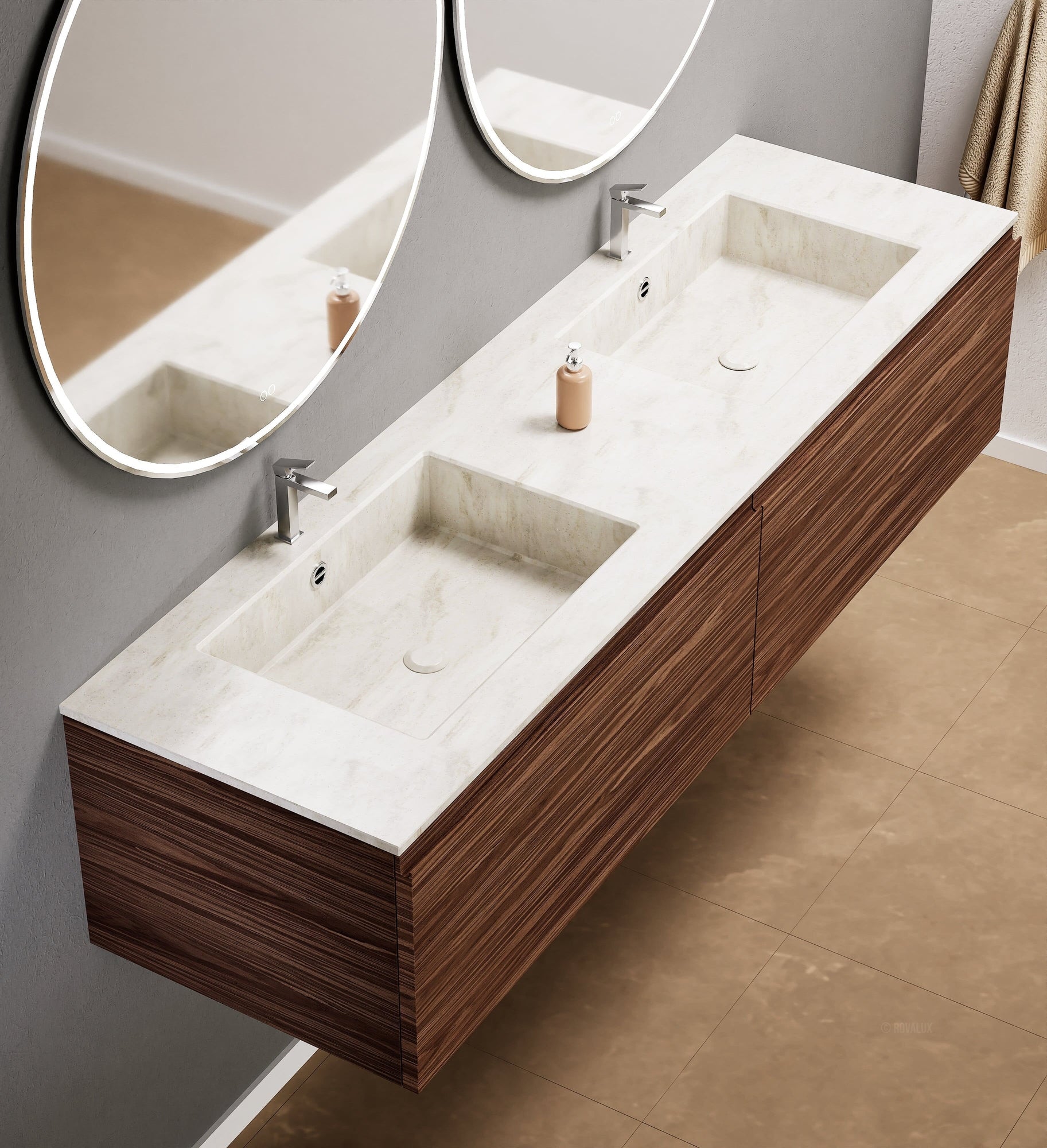 Aurora – Double Corian® Basin Unit with 2 Aligned Drawers - ROVALUX