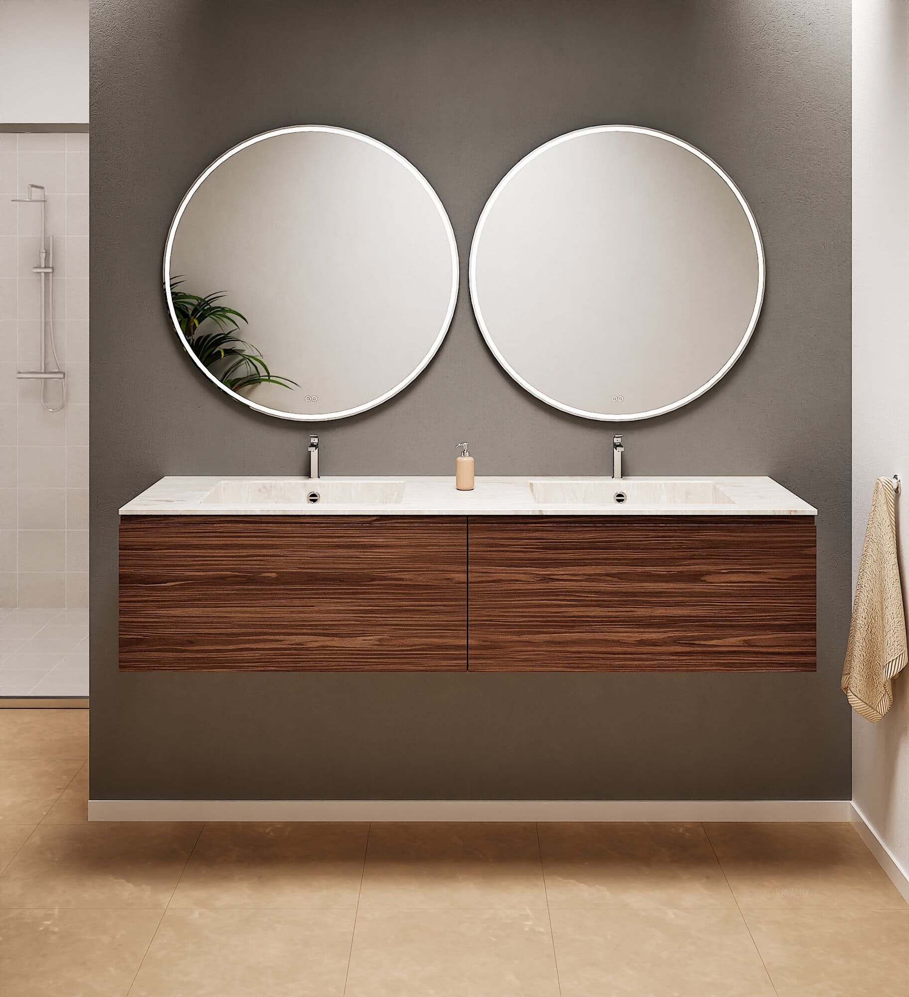 Aurora – Double Corian® Basin Unit with 2 Aligned Drawers - ROVALUX