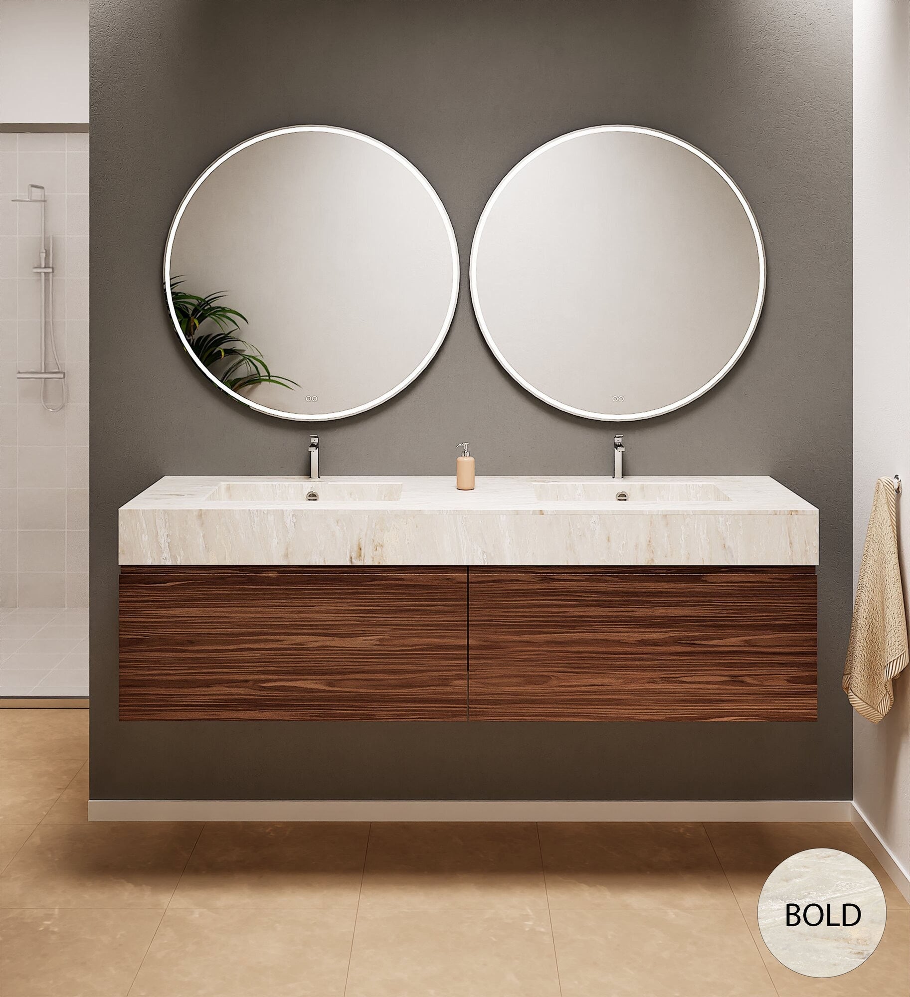 Aurora – Double Corian® Basin Unit with 2 Aligned Drawers - ROVALUX