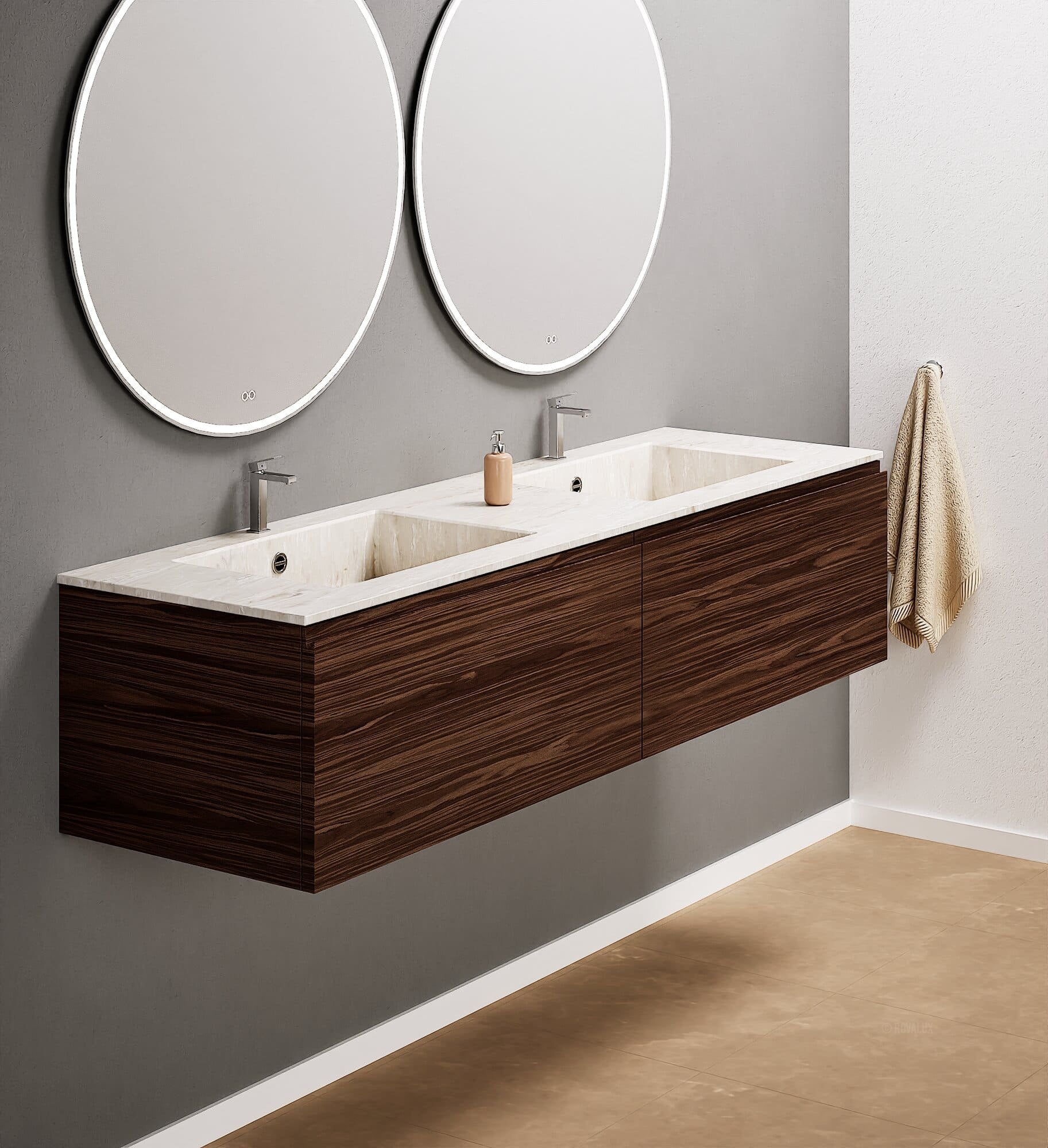 Aurora – Double Corian® Basin Unit with 2 Aligned Drawers - ROVALUX