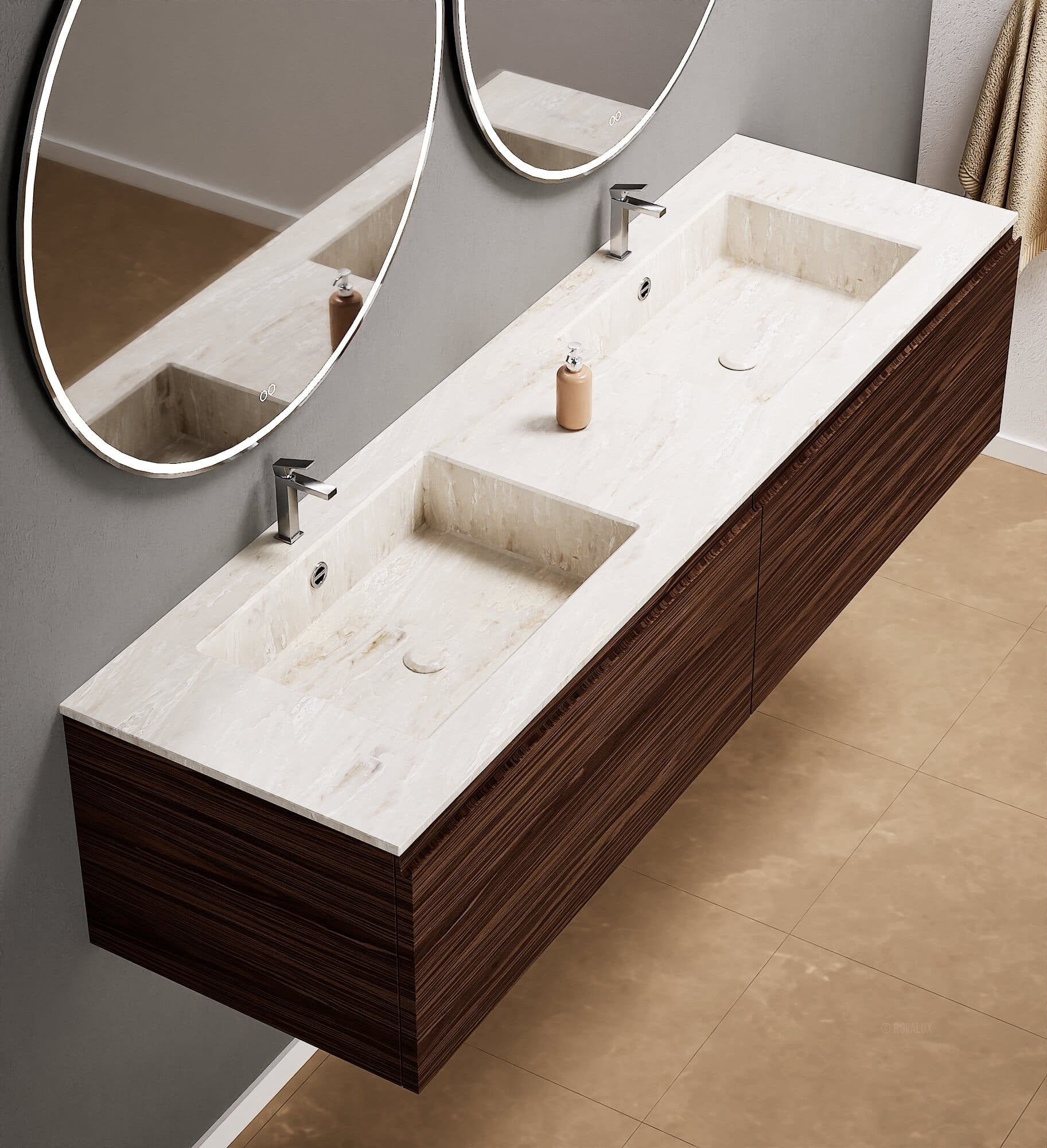 Aurora – Double Corian® Basin Unit with 2 Aligned Drawers - ROVALUX