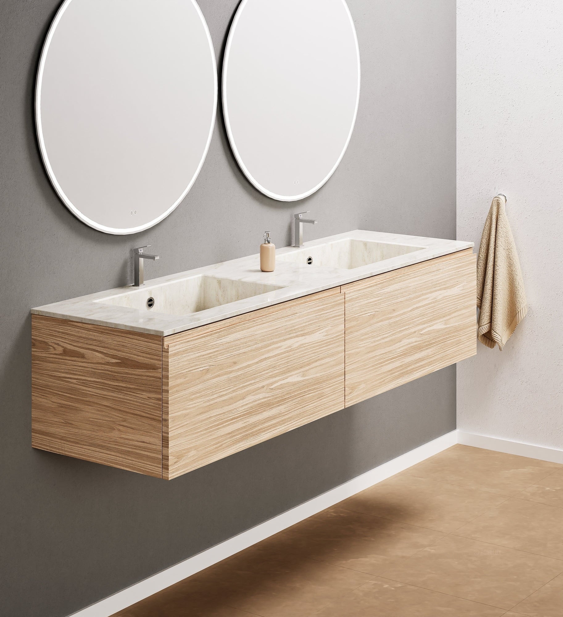 Aurora – Double Corian® Basin Unit with 2 Aligned Drawers - ROVALUX