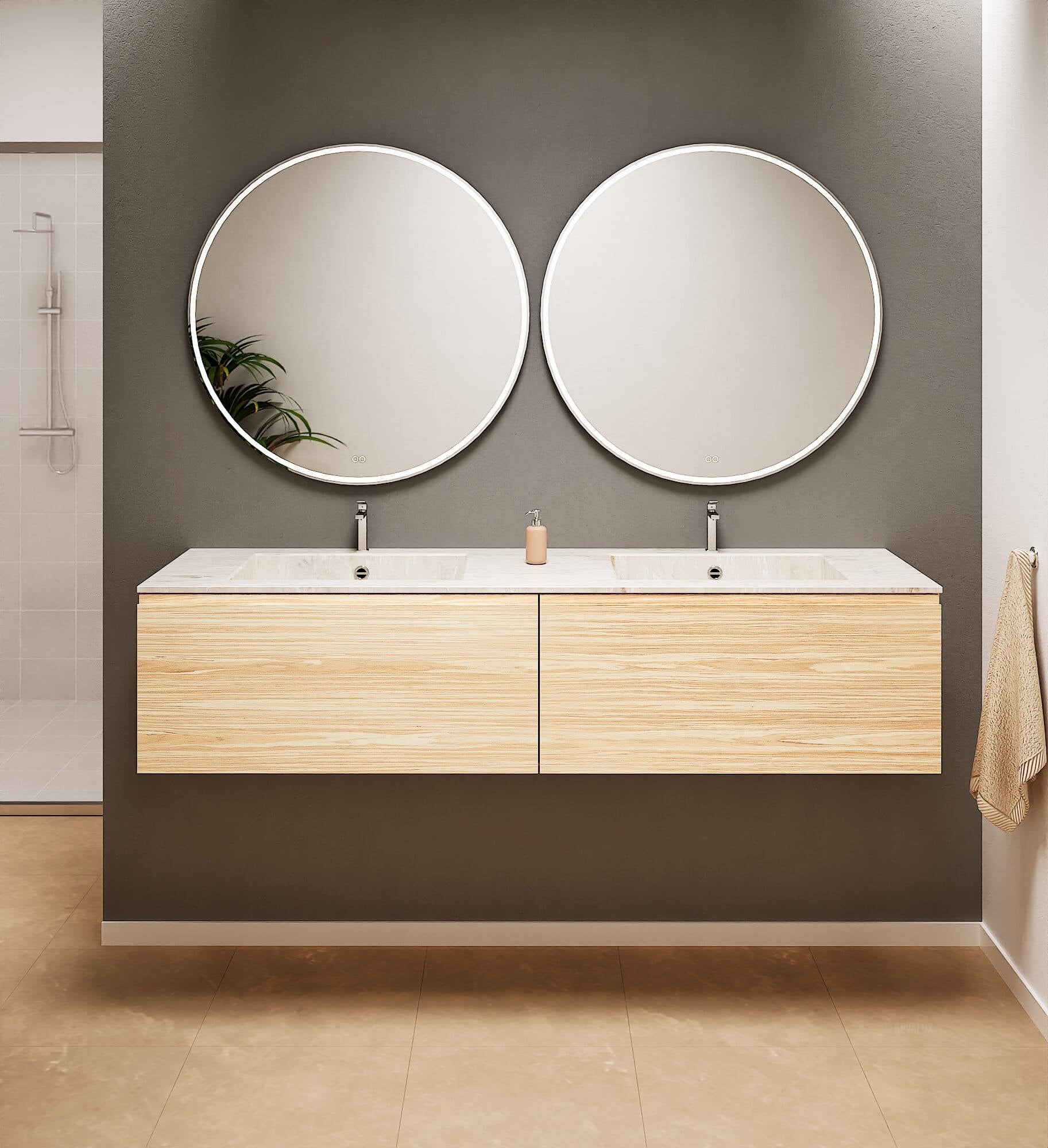 Aurora – Double Corian® Basin Unit with 2 Aligned Drawers - ROVALUX