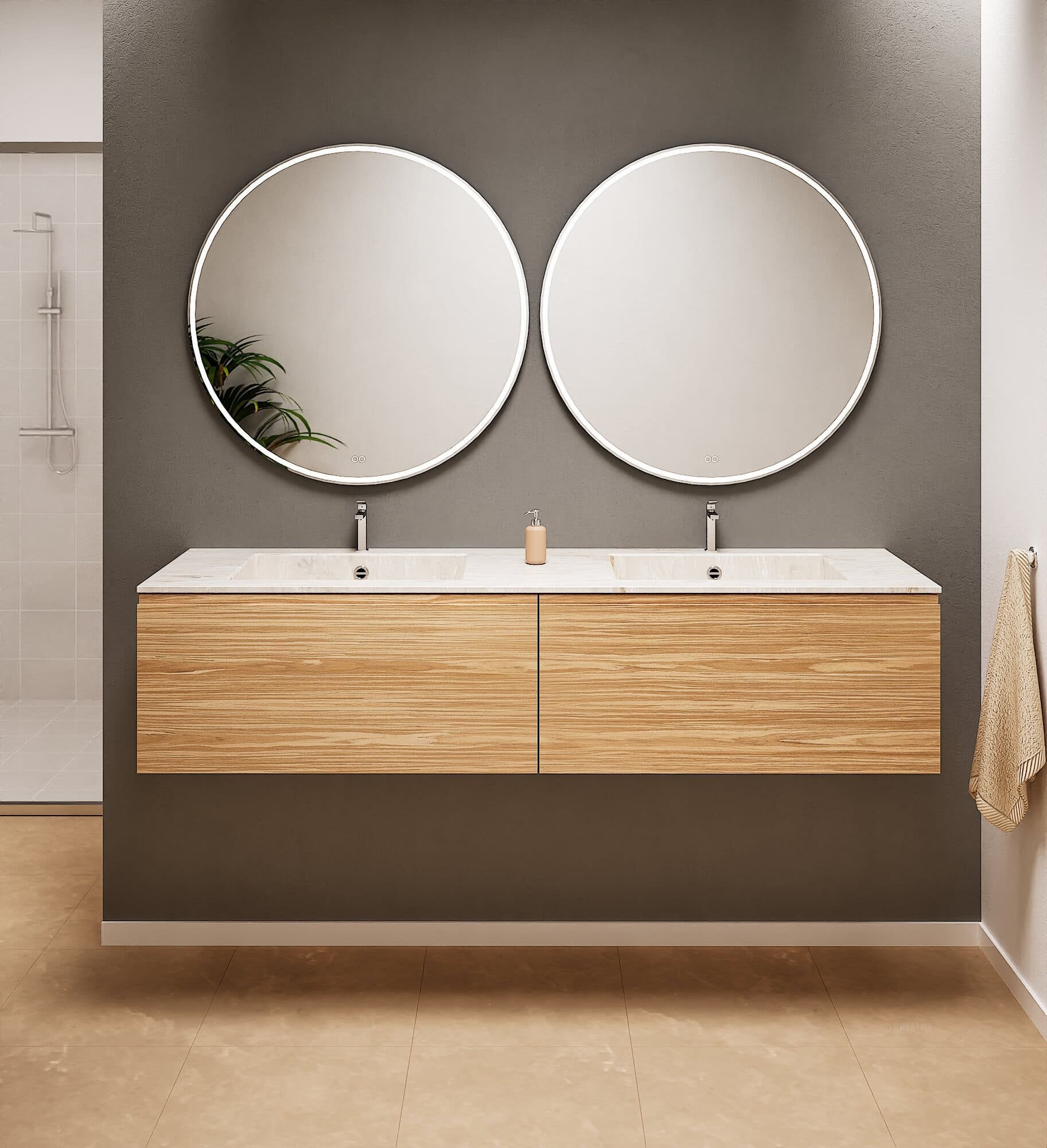 Aurora – Double Corian® Basin Unit with 2 Aligned Drawers - ROVALUX
