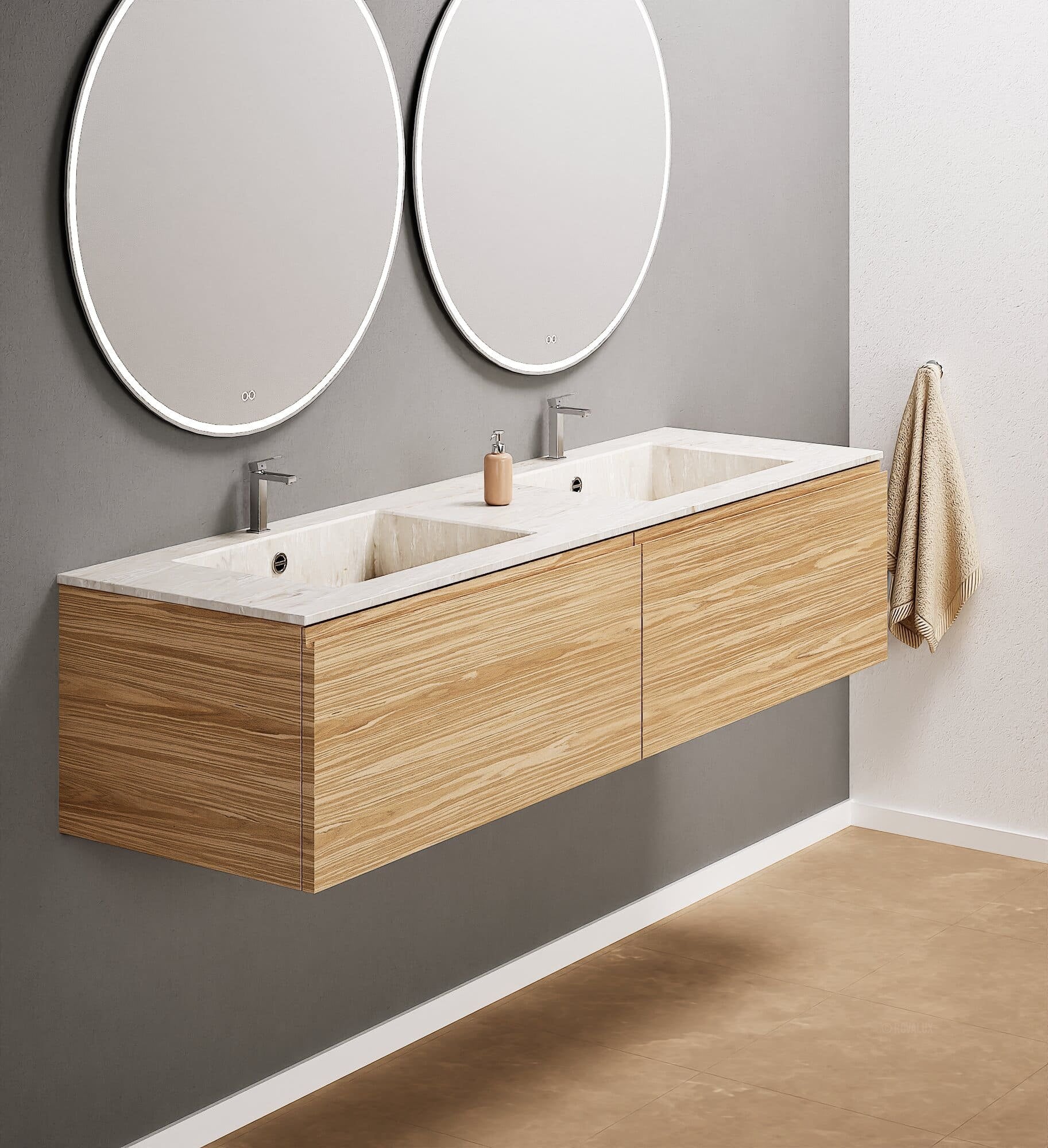 Aurora – Double Corian® Basin Unit with 2 Aligned Drawers - ROVALUX