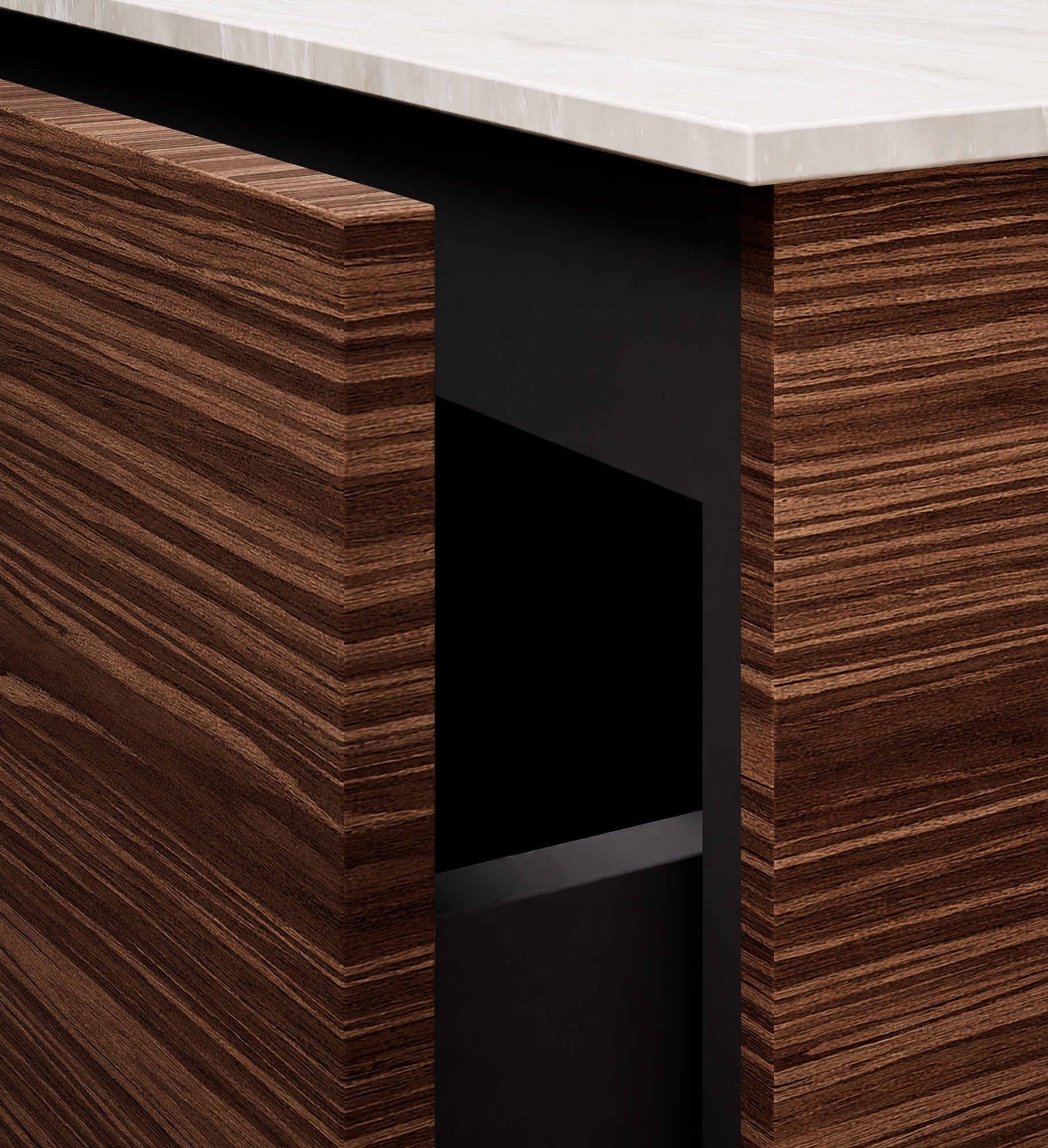 Aurora – Double Corian® Basin Unit with 2 Aligned Drawers, Bottom Shelves, and Feet-Standing Vanity - ROVALUX