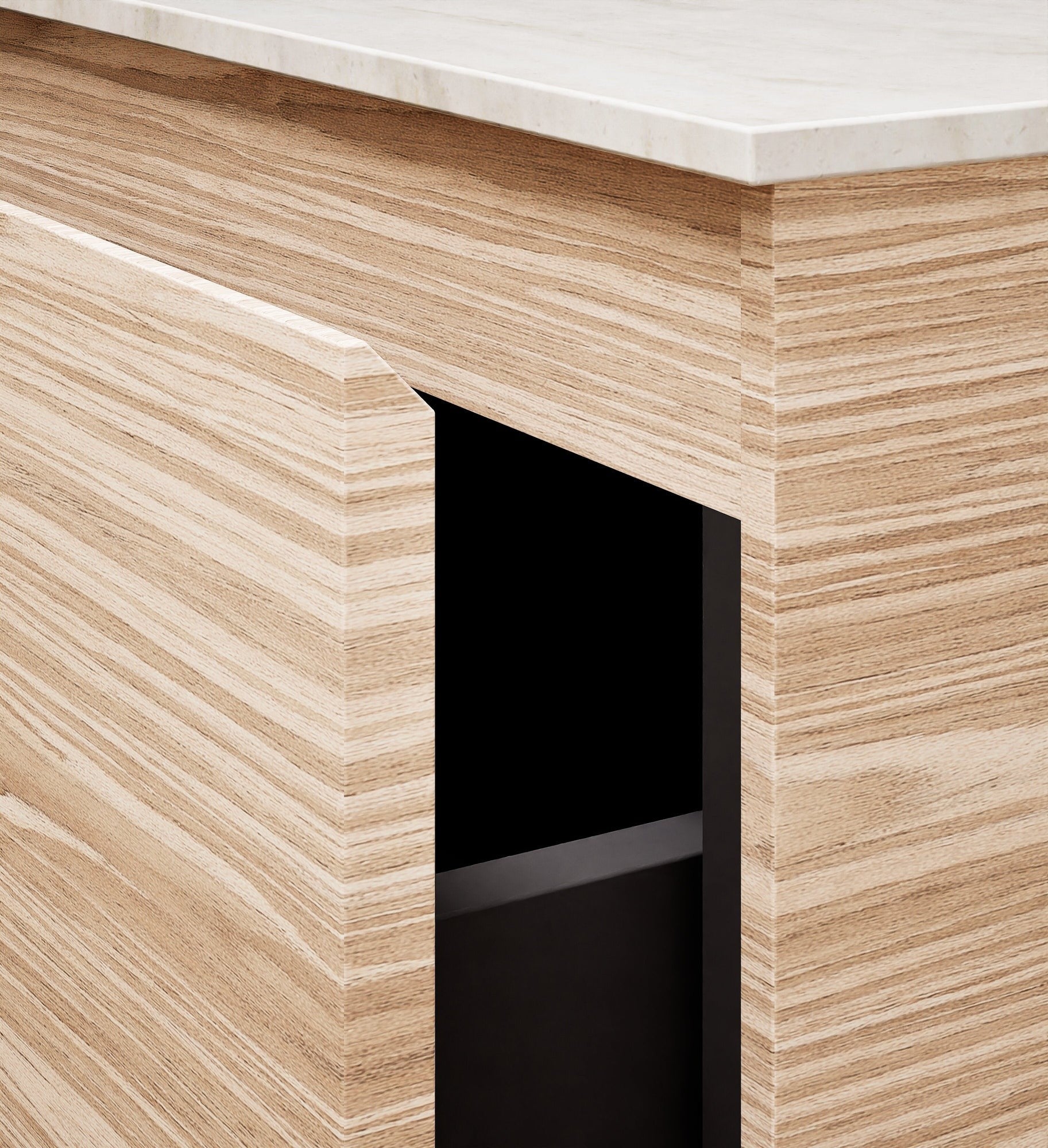 Aurora – Double Corian® Basin Unit with 2 Aligned Drawers, Bottom Shelves, and Feet-Standing Vanity - ROVALUX